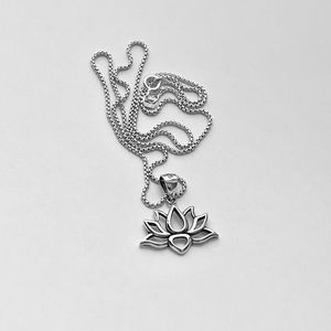 Sterling Silver Lotus Flower Necklace, Silver Necklace, Silver Spirit Chain